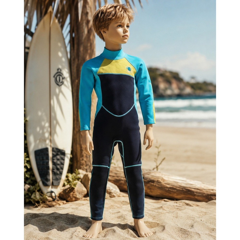 Realon Kids Full Body Wetsuit Teal Yellow Black Neoprene Size S Long Sleeve